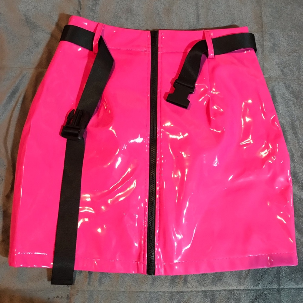 Hot pink latex skirt